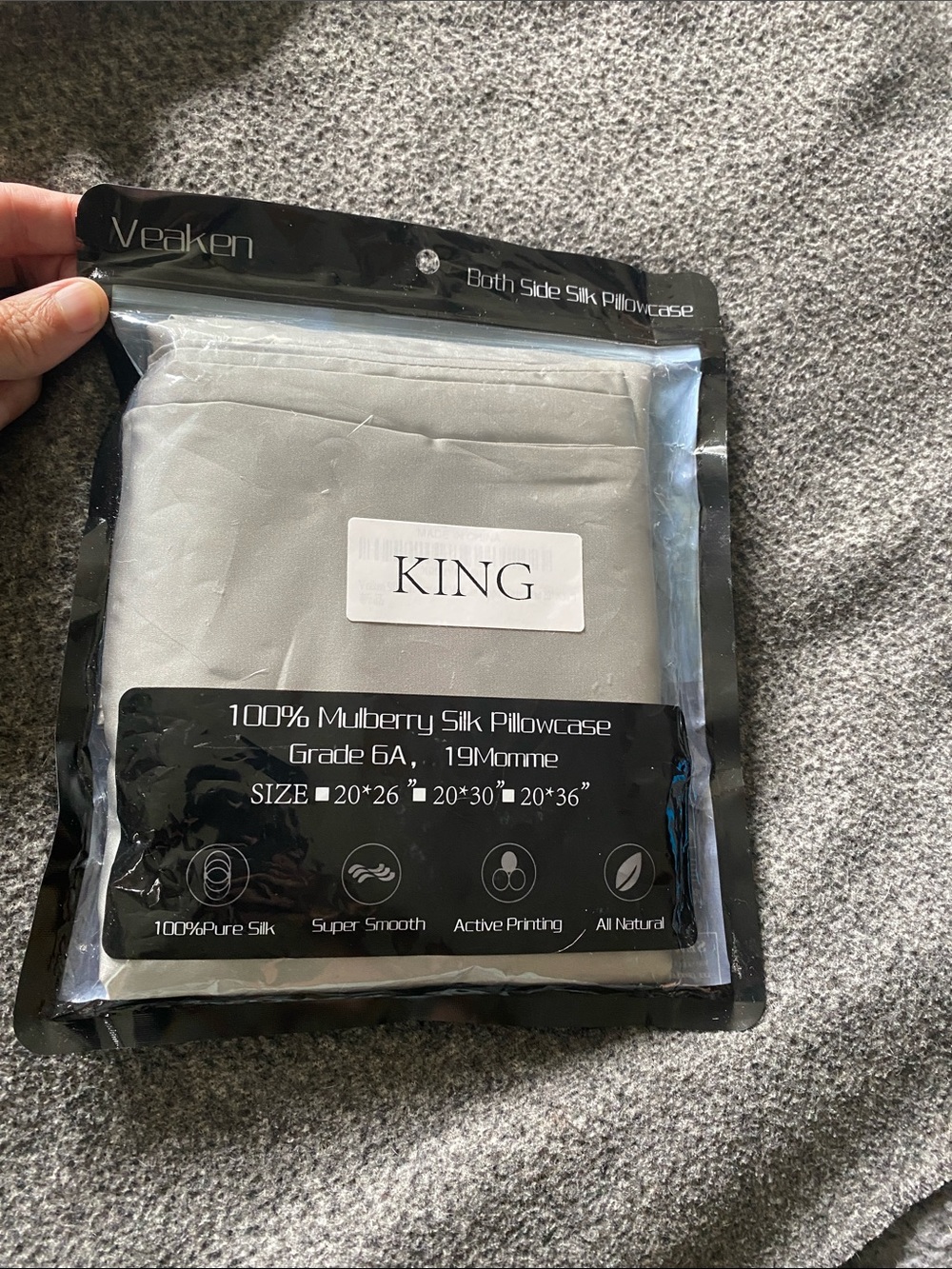 King Silk Pillowcase in Silver Gray